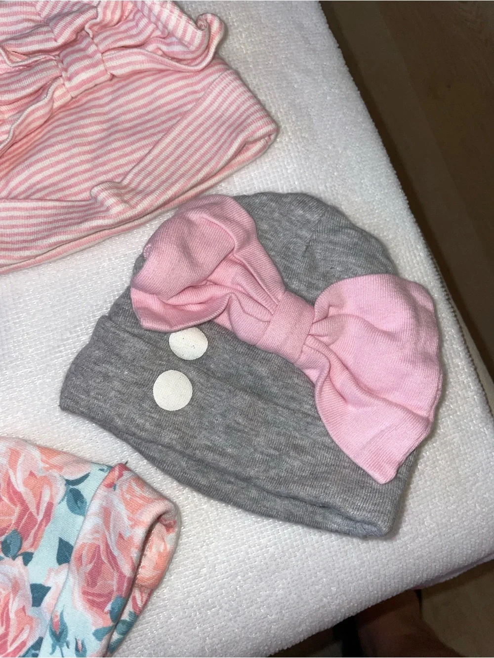 Baby Girl Floral & Pink Knot Hats Set (6 hats)